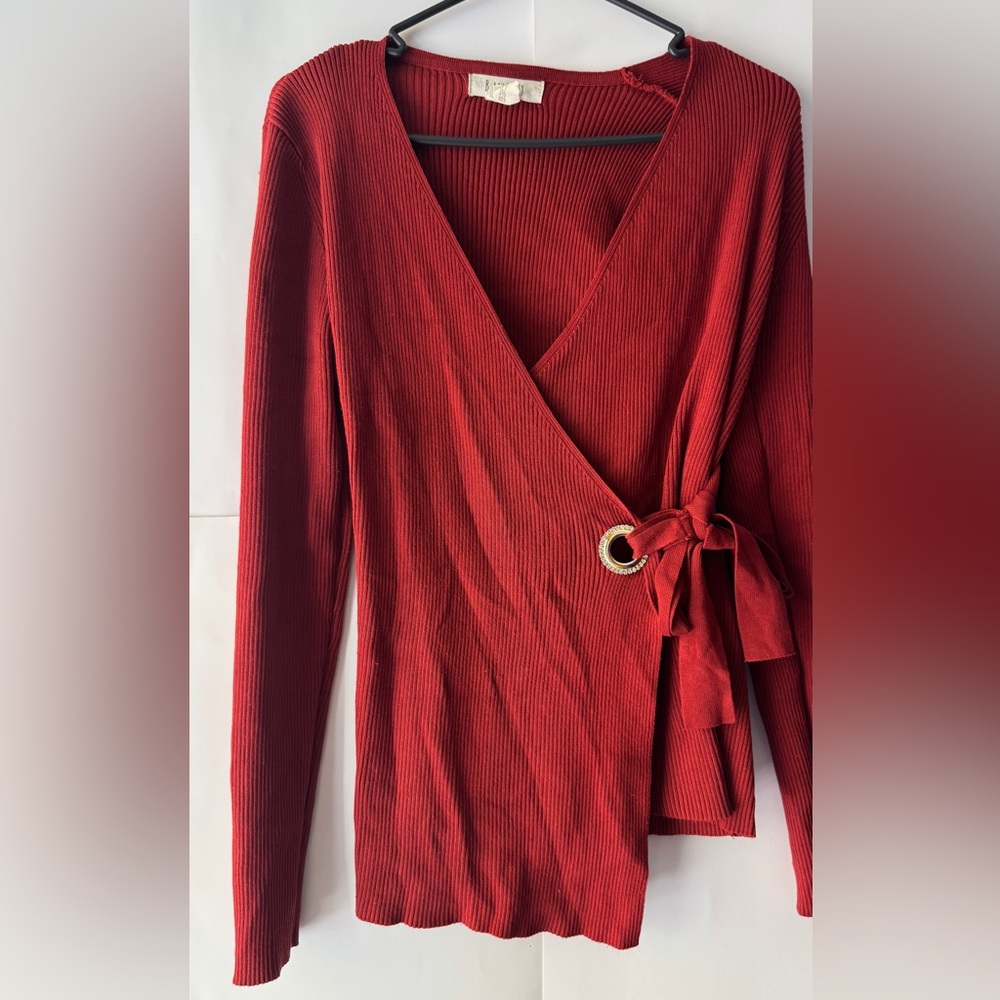 My Story Red Wrap Blouse size XL